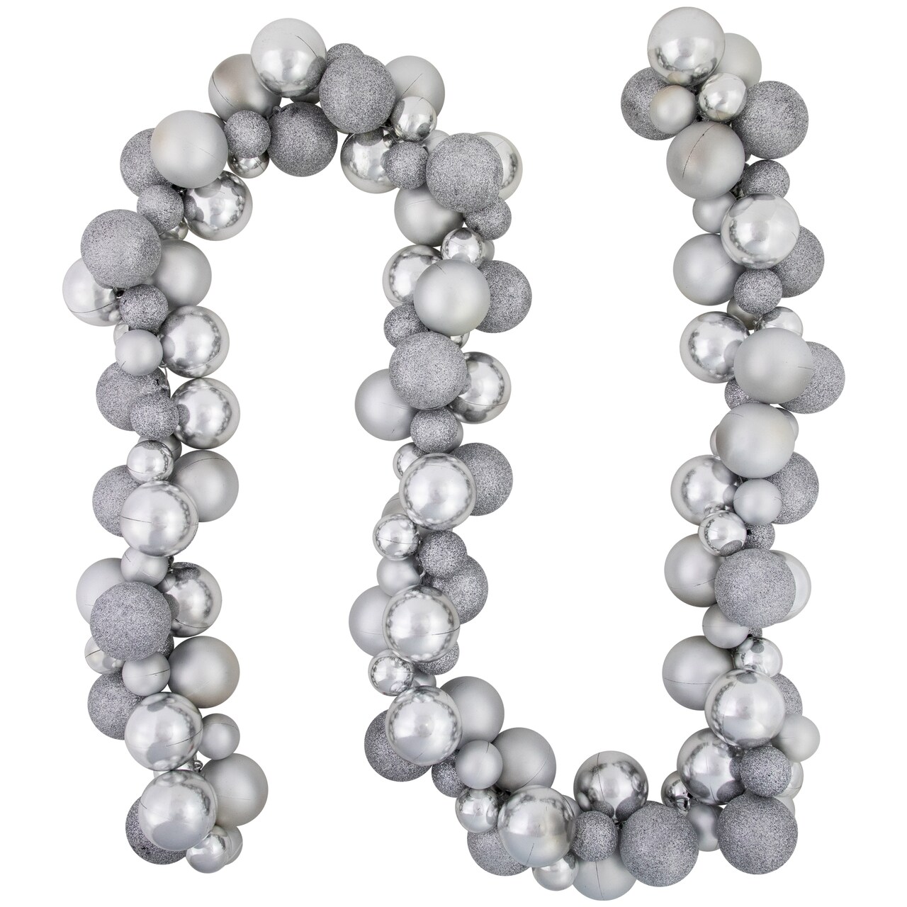 Northlight 3-Finish Shatterproof Ball Christmas Garland - 6' x 3.5" - Silver - Unlit